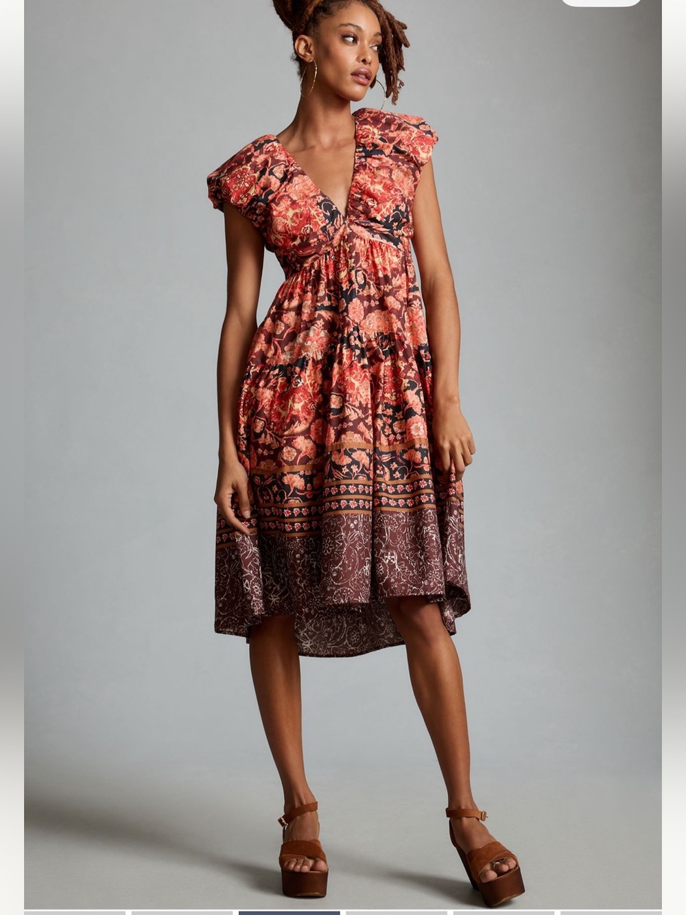 Anthropologie Printed V-Neck BabyDoll Dress - size 8 - Picture 2 of 14